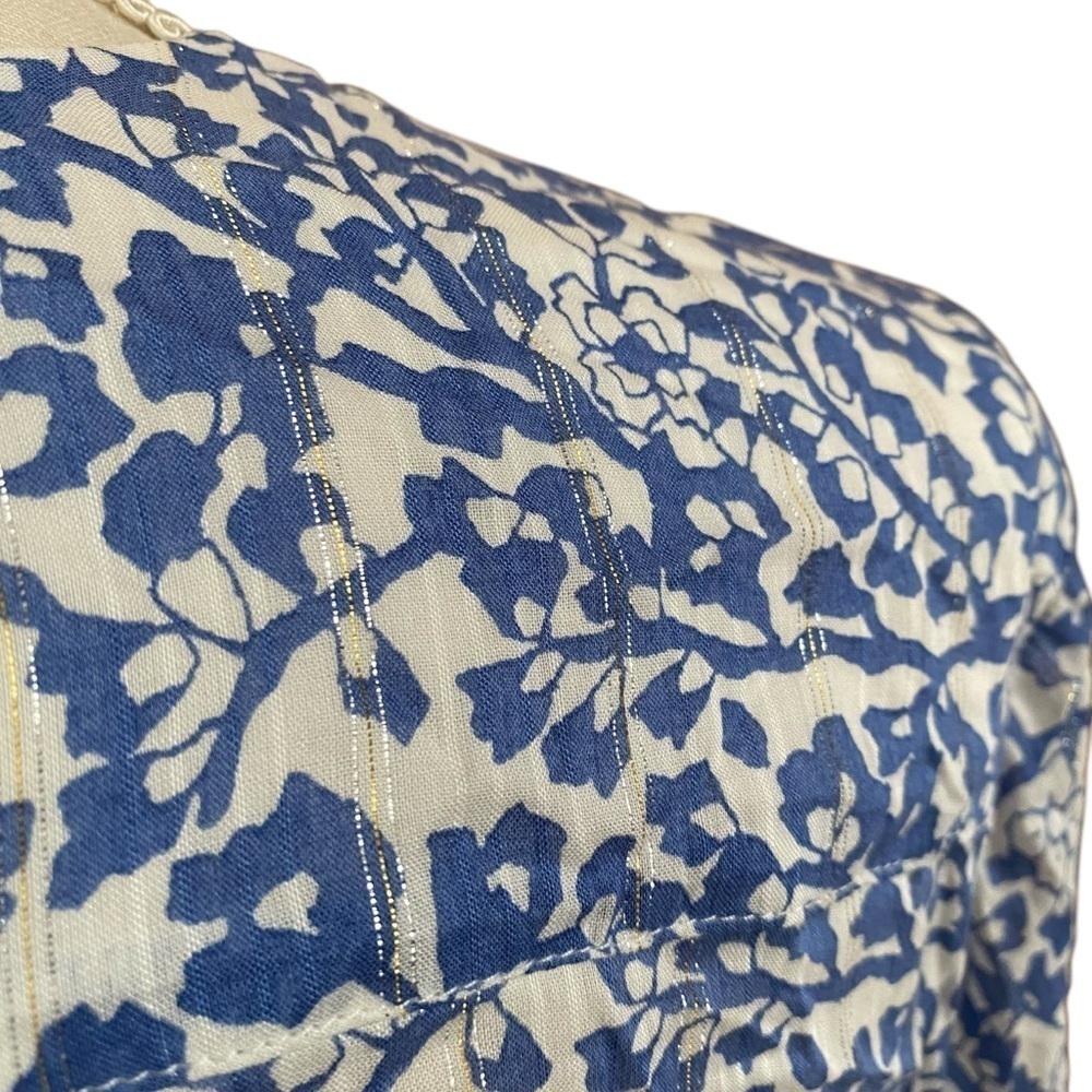 Maison 123 Loana Floral Metallic Blouse French 46 US XL Blue White - Picture 14 of 16